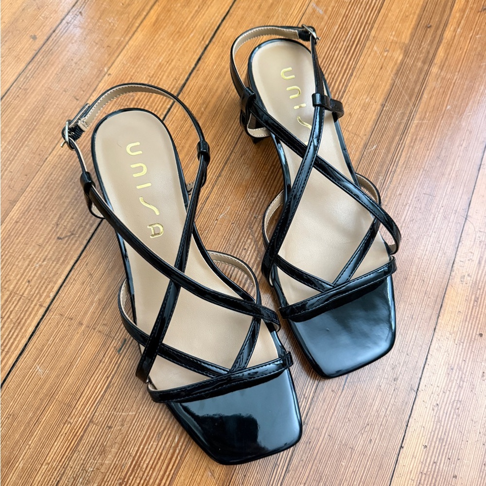 Strappy Black Patent Heels